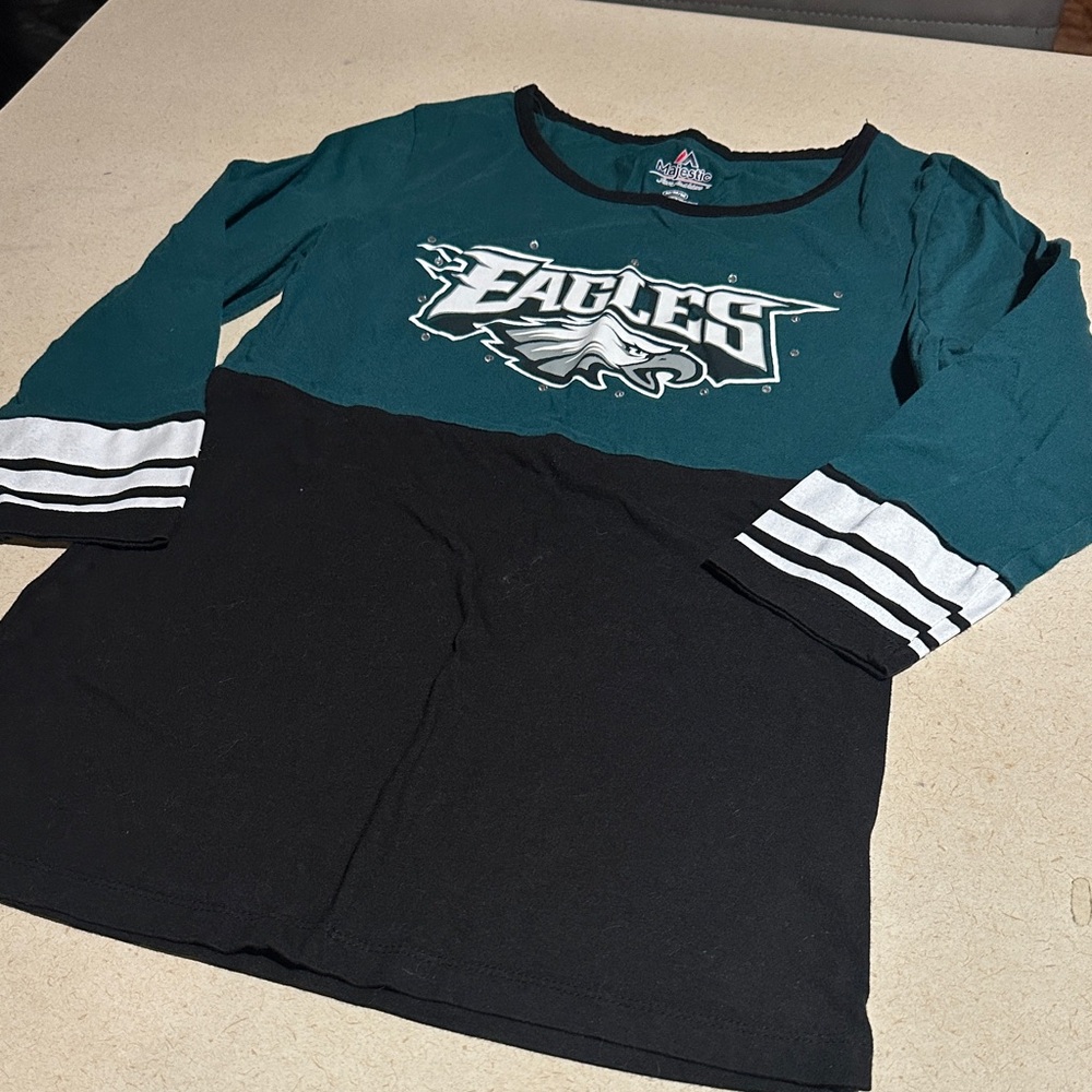 Majestic Long Sleeve Eagles Shirt - Teal and Black